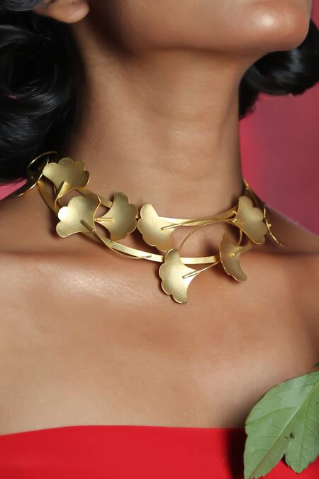 Zaza By Somya_Gold Plated Contemporary Choker Necklace _Online_at_Aza_Fashions