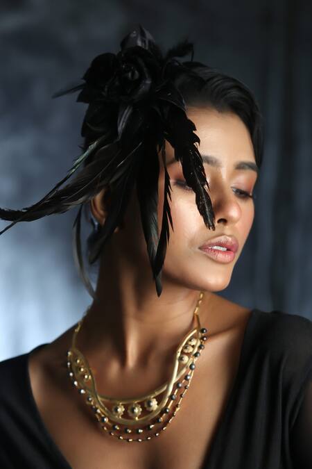 Zaza By Somya_Black Contemporary Brass Necklace _Online_at_Aza_Fashions