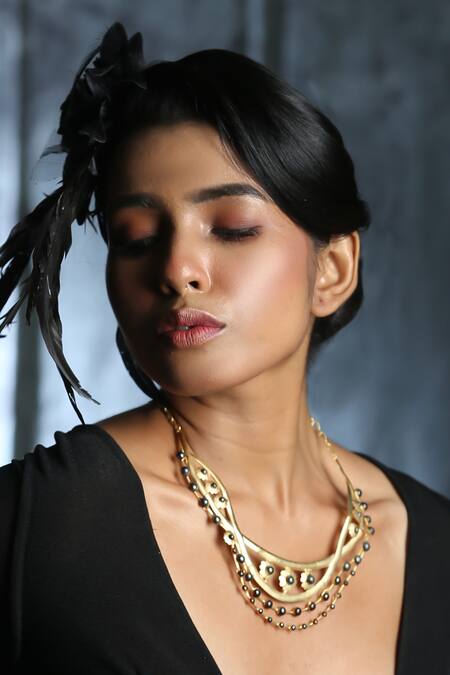 Buy_Zaza By Somya_Black Contemporary Brass Necklace _Online_at_Aza_Fashions