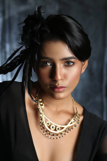 Shop_Zaza By Somya_Black Contemporary Brass Necklace _Online_at_Aza_Fashions