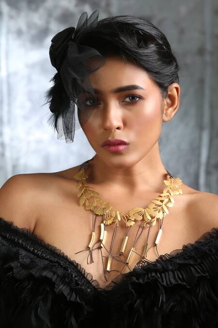 Zaza By Somya_Black Contemporary Brass Necklace _at_Aza_Fashions