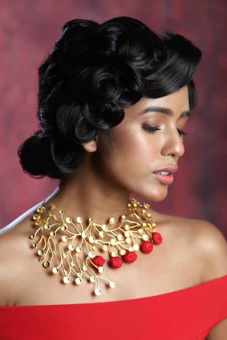 Zaza By Somya_Gold Plated Contemporary Choker Necklace _Online_at_Aza_Fashions