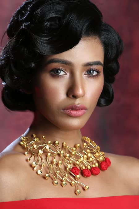 Buy_Zaza By Somya_Gold Plated Contemporary Choker Necklace _Online_at_Aza_Fashions