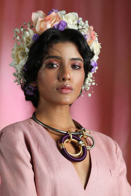 Zaza By Somya_Purple Contemporary Choker Necklace _Online_at_Aza_Fashions