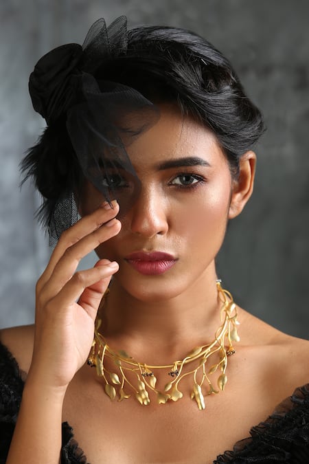 Shop_Zaza By Somya_Gold Plated Contemporary Neck Piece _at_Aza_Fashions