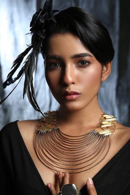 Buy_Zaza By Somya_Black Contemporary Brass Neck Piece _Online_at_Aza_Fashions
