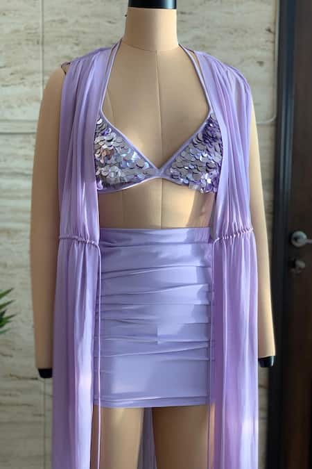 Antithesis India Sheer Chiffon Lavender Kaftan Set 