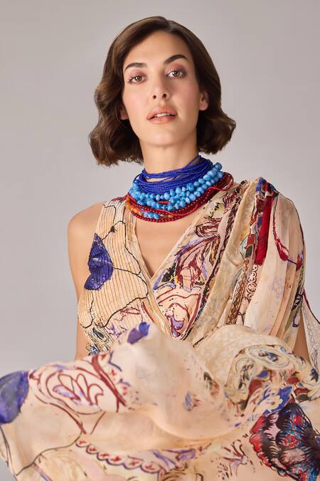 Saaksha & Kinni_Multi Color Chiffon Beads, Embroidery Sadie Maxi Dress _Online_at_Aza_Fashions