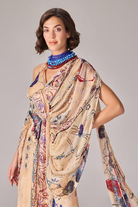 Shop_Saaksha & Kinni_Multi Color Chiffon Beads, Embroidery Sadie Maxi Dress _at_Aza_Fashions