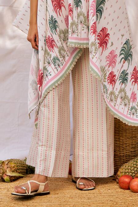 Buy_Moh India_Ivory Chanderi Pomme Sauvage Vanille Kimono Cape And Trouser Set 