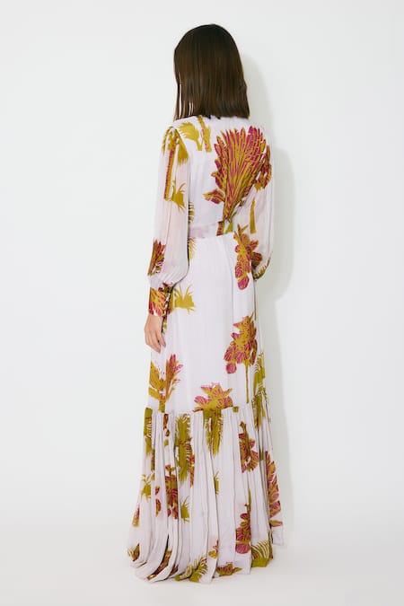 Koai Floral Chiffon Maxi Dress with Belt 