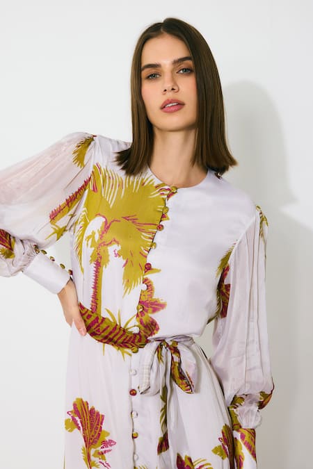 Shop_Koai_Beige Chiffon Round Neck Floral Maxi Dress With Belt _Online_at_Aza_Fashions