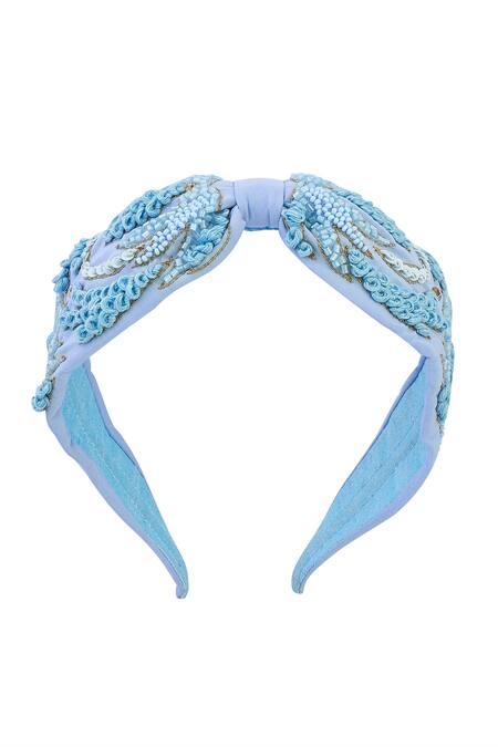 Nazaakat By Samara Singh_Blue Beads, Sequins Embroidered Hairband _Online_at_Aza_Fashions