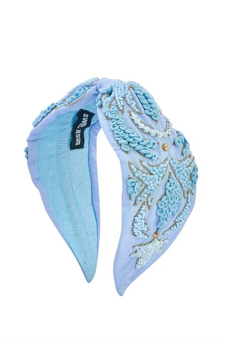 Buy_Nazaakat By Samara Singh_Blue Beads, Sequins Embroidered Hairband _Online_at_Aza_Fashions