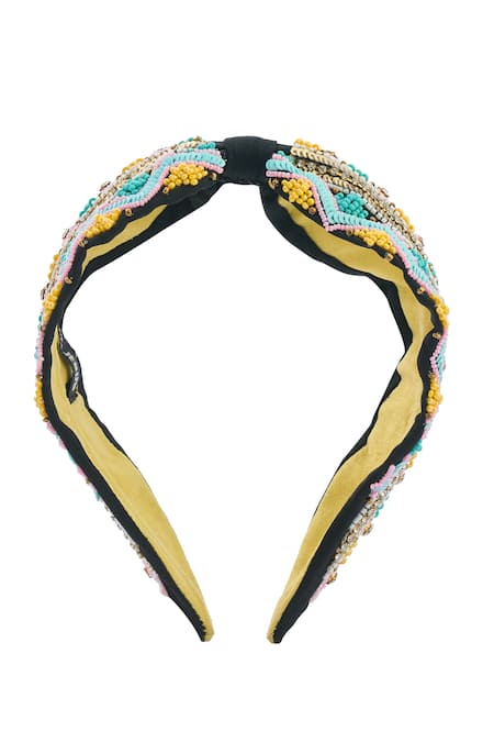 Buy_Nazaakat By Samara Singh_Black Beads, Embroidery Hand Colorful Hairband _Online_at_Aza_Fashions