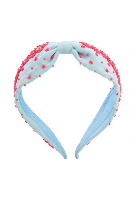 Nazaakat By Samara Singh_Blue Beads Hand Embroidered Hairband _Online_at_Aza_Fashions