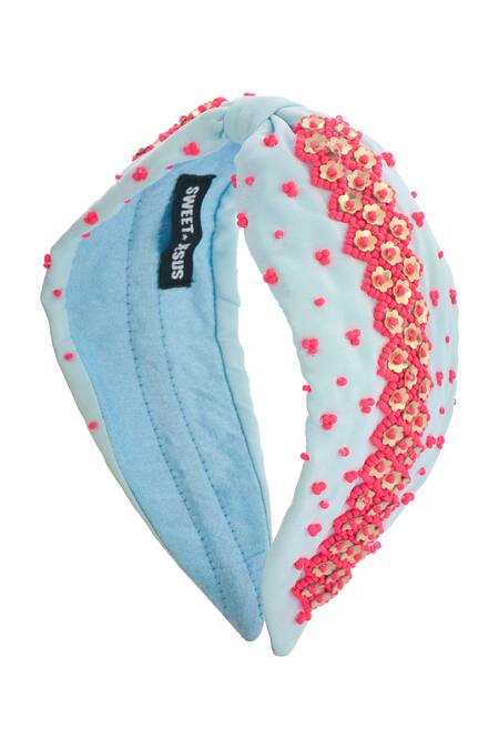 Buy_Nazaakat By Samara Singh_Blue Beads Hand Embroidered Hairband _Online_at_Aza_Fashions