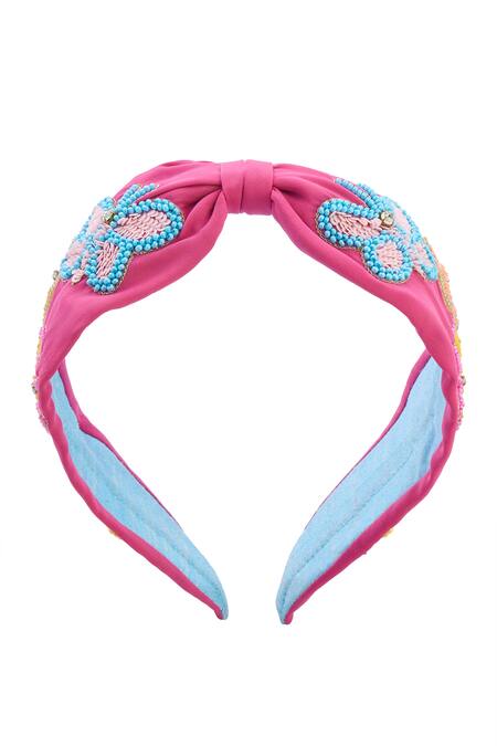 Nazaakat By Samara Singh_Pink Embroidery Butterfly Hand Hairband _Online_at_Aza_Fashions