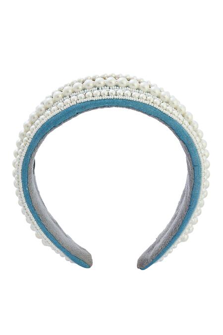 Nazaakat By Samara Singh_White Beads Moti Design Hand Embroidered Hairband _Online_at_Aza_Fashions