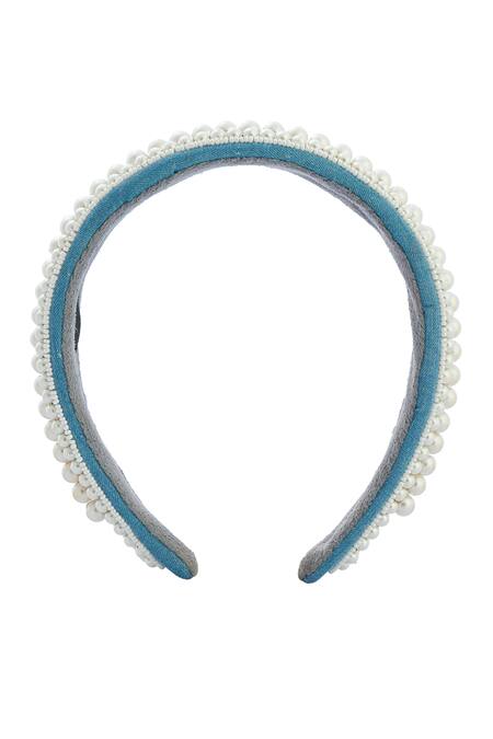 Shop_Nazaakat By Samara Singh_White Beads Moti Design Hand Embroidered Hairband _Online_at_Aza_Fashions