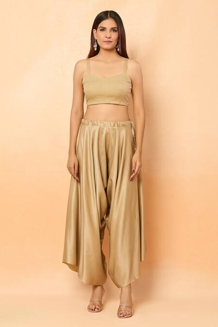 Prisho_Gold Sequins, Beads Open , Sweetheart Dori Embroidered Kaftan Pant Set _Online_at_Aza_Fashions