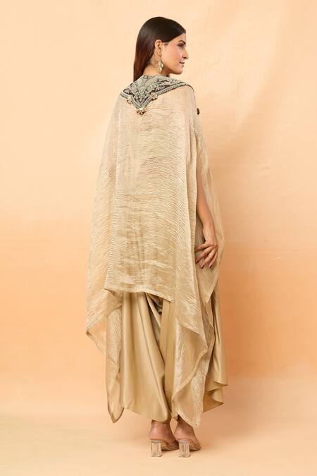 Shop_Prisho_Gold Sequins, Beads Open , Sweetheart Dori Embroidered Kaftan Pant Set _at_Aza_Fashions