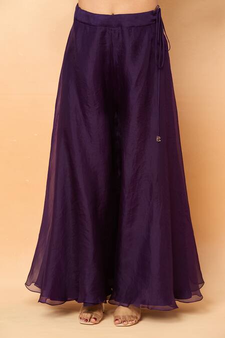 Prisho_Purple Sequins, Pearls Round Neck Embroidered Kurta Sharara Set _Online_at_Aza_Fashions