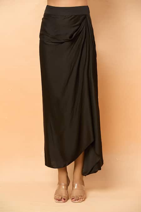 Prisho_Black Beads, Sequins Round Neck Zari Embroidered Cape And Draped Skirt Set _Online_at_Aza_Fashions