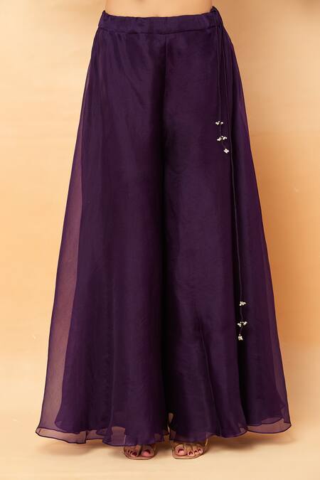 Prisho_Purple Silk Embroidery, Sequins, Zari, Pearls Round Thread Kurta And Sharara Set _Online_at_Aza_Fashions