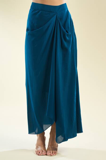 Shop_Prisho_Blue Chiffon Pearls, Sequins, Zari Round Neck Zardozi Embroidered Cape Skirt Set _Online_at_Aza_Fashions
