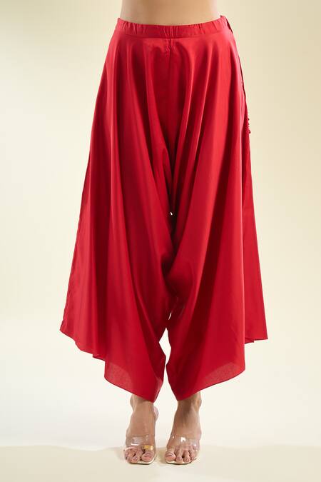 Buy_Prisho_Red Chiffon Sequins, Zari, Pearls, Embroidery Round Floral Thread Kaftan Set 