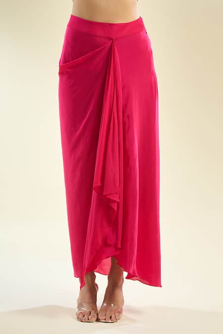 Prisho_Fuchsia Chiffon Embroidery, Zari, Sequins, Floral Kaftan And Draped Skirt Set _Online_at_Aza_Fashions