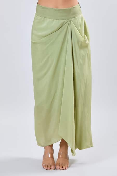 Prisho_Green Chiffon Embroidery Round Neck Dori Cape Set _at_Aza_Fashions