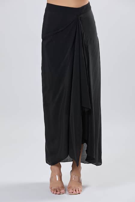 Shop_Prisho_Black Georgette Embroidery Round Neck Cape And Draped Skirt Set _Online_at_Aza_Fashions