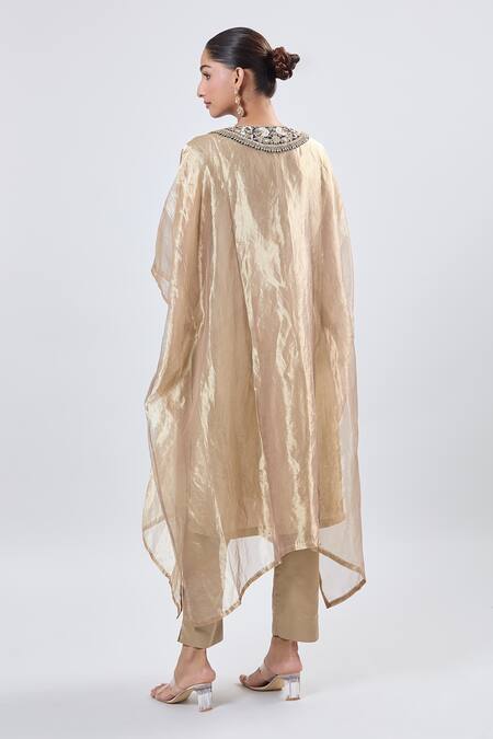 Shop_Prisho_Gold Embroidery Round Neck Kaftan Set _at_Aza_Fashions