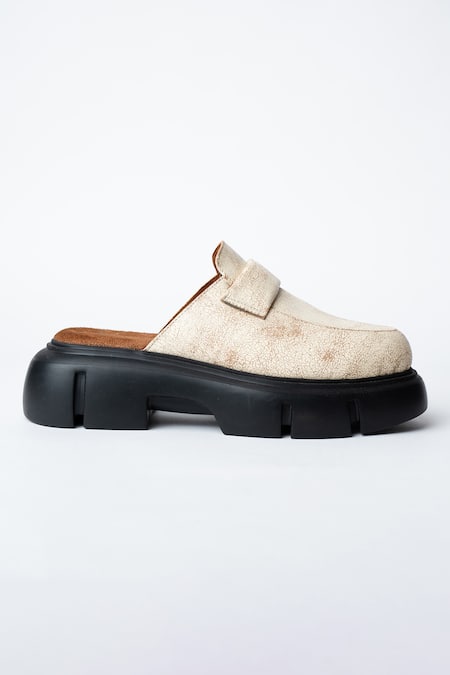 Buy Kavith White Chrome Leather Chunky Sole Mules Online at Aza Fashions Buy_Kavith_White Chrome Leather Chunky Sole Mules _Online_at_Aza_Fashions
