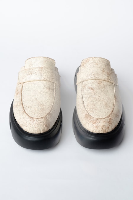 Kavith White Chrome Leather Chunky Sole Mules 