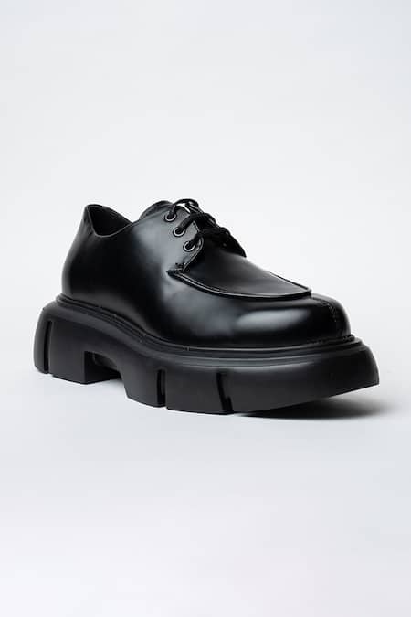Kavith Black Chunky Sole Laced Derby Shoes 