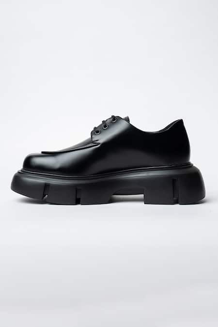 Kavith_Black Chunky Sole Laced Derby Shoes _Online_at_Aza_Fashions