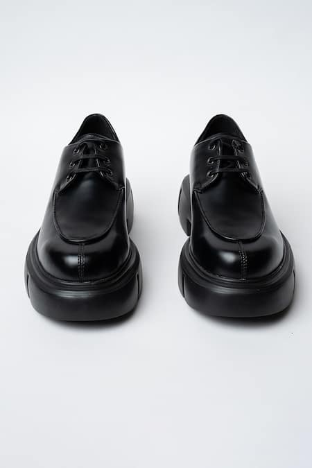 Shop_Kavith_Black Chunky Sole Laced Derby Shoes _at_Aza_Fashions