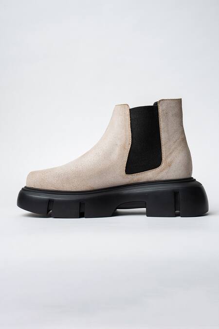 Kavith_Beige Muddy Chelsea Boots With Chunky Sole _Online_at_Aza_Fashions
