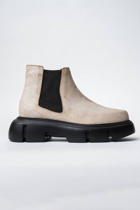 Buy_Kavith_Beige Muddy Chelsea Boots With Chunky Sole _Online_at_Aza_Fashions