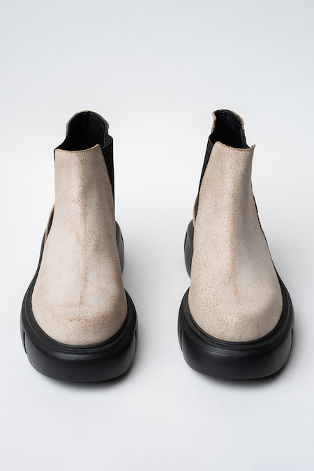 Kavith Muddy Beige Chelsea Boots with Chunky Sole 