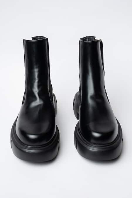 Shop Kavith Black Rounded Toe Chunky Sole Boots at Aza Fashions Shop_Kavith_Black Rounded Toe Chunky Sole Boots _at_Aza_Fashions
