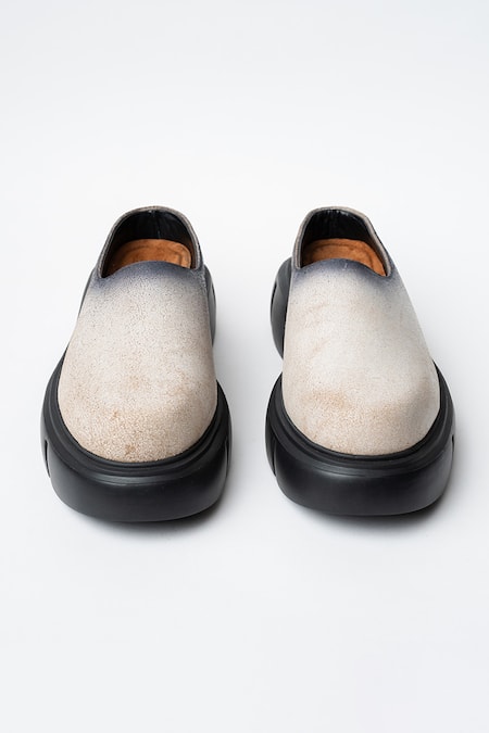 Kavith Muddy Beige Leather Chunky Sole Slidders 