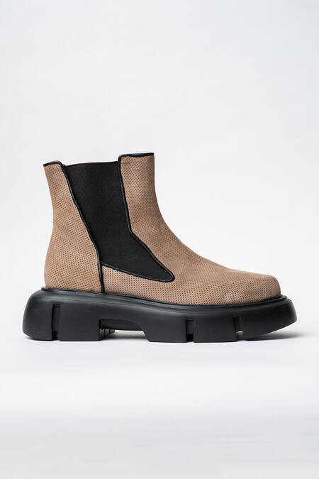 Kavith_Beige Suede Derby Shoes _Online_at_Aza_Fashions