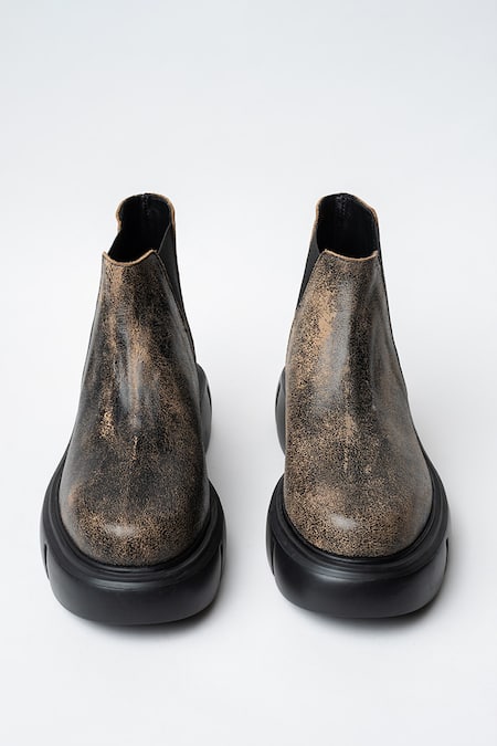 Shop_Kavith_Black Chunky Sole Distress Leather Derby Shoes _at_Aza_Fashions