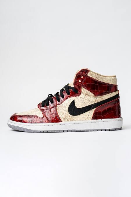 Kavith Red Custom Croco Leather Sneakers Online at Aza Fashions Kavith_Red Custom Croco Leather Sneakers _Online_at_Aza_Fashions