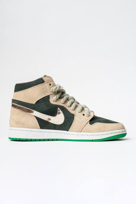 Buy_Kavith_Green And Beige Suede Custom Shoes _Online_at_Aza_Fashions