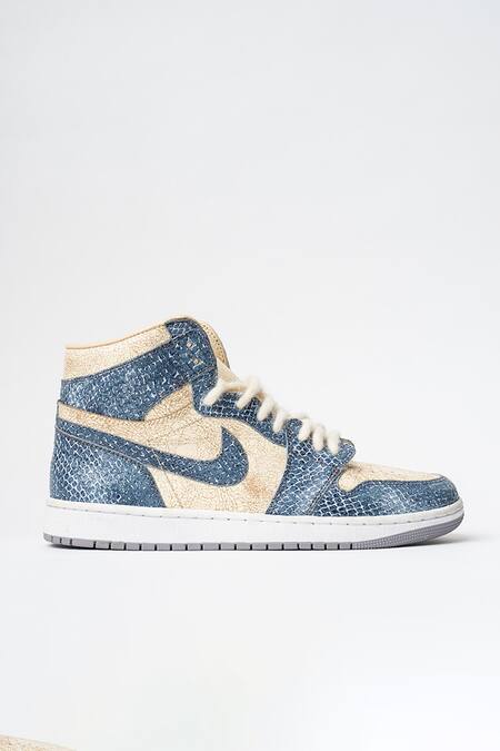 Buy_Kavith_Blue Hi Python Custom Sneakers _Online_at_Aza_Fashions